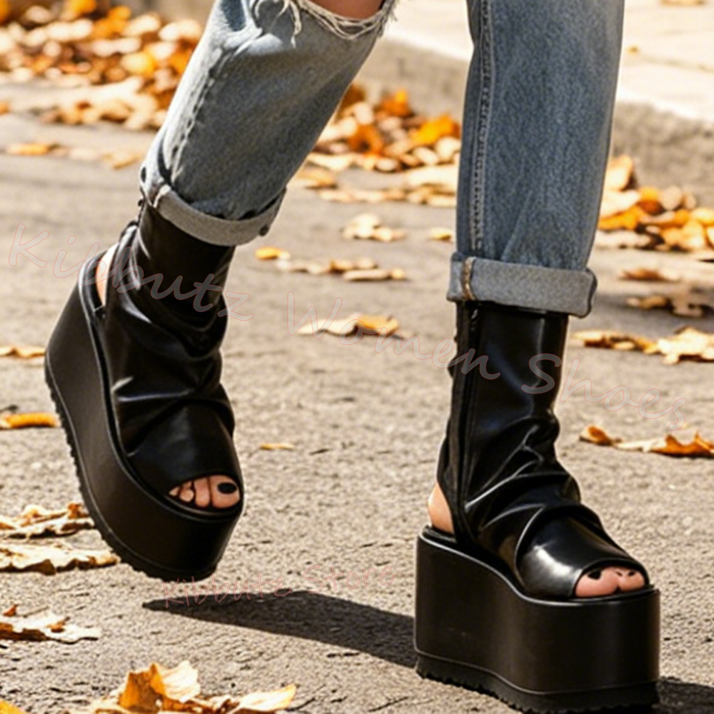 Women'S Fashion Boots - Lace-Up Thick Bottom Sandals Platform Ankle