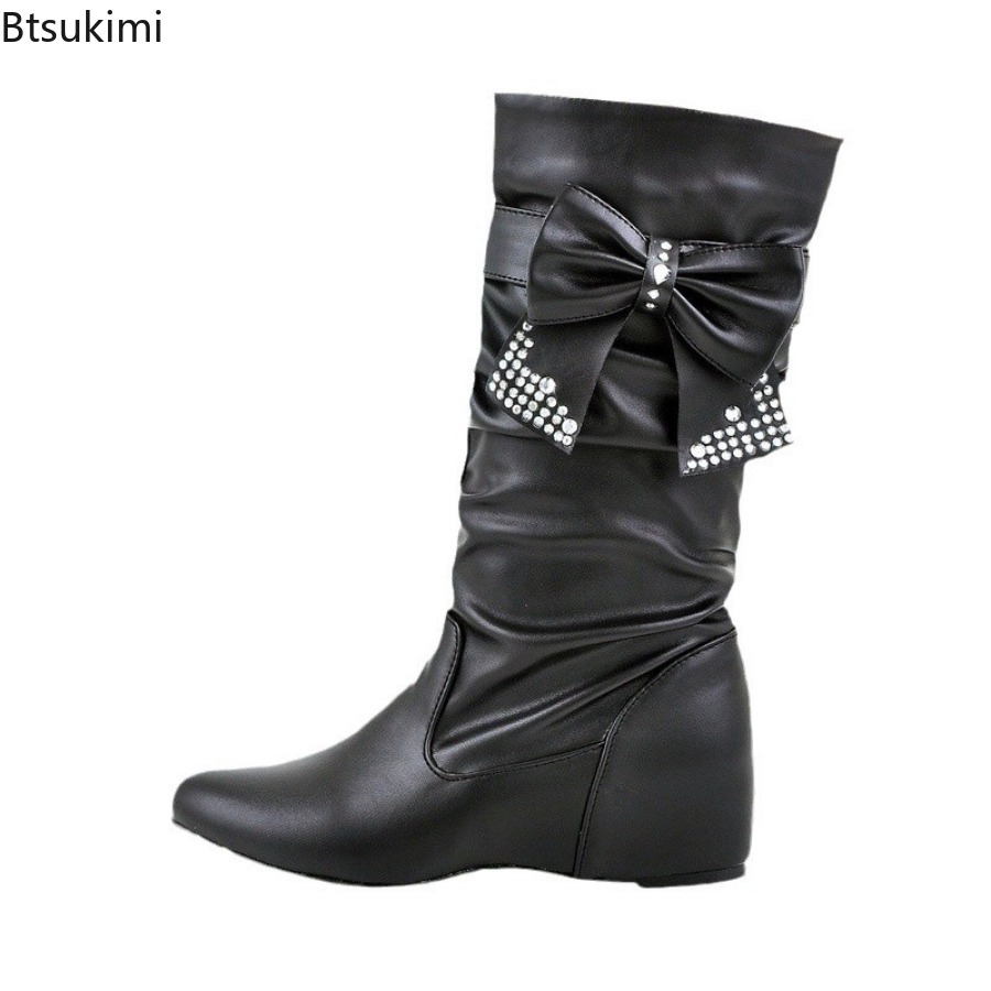 Women'S Fashion Rain Boots - New Women's Butterfly-knot PU Fabric Boots