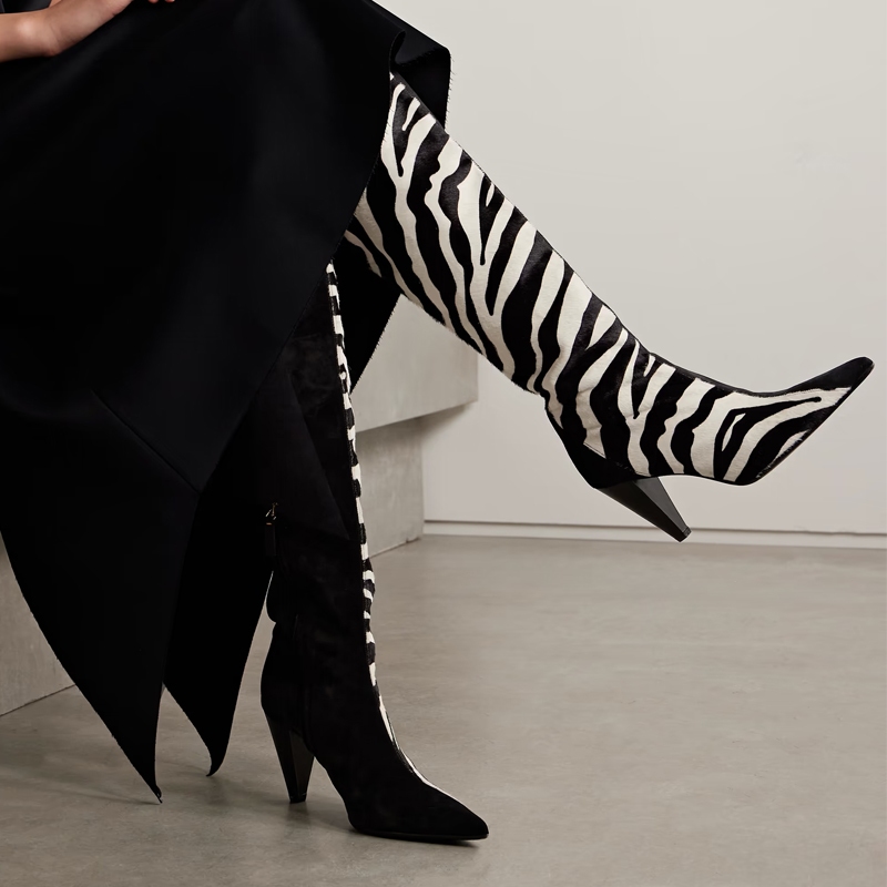 Women'S Fashion Winter 2026 - Zebra Print Pointed Toe Conical Heel