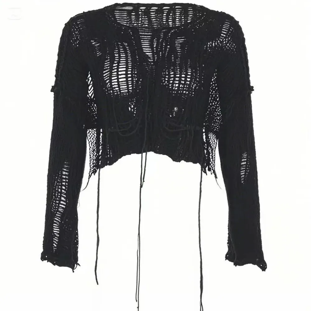 Cropped Hole Sweater Sexy Gyar – Women'S Fashion Knitwear Bewertung und Preis