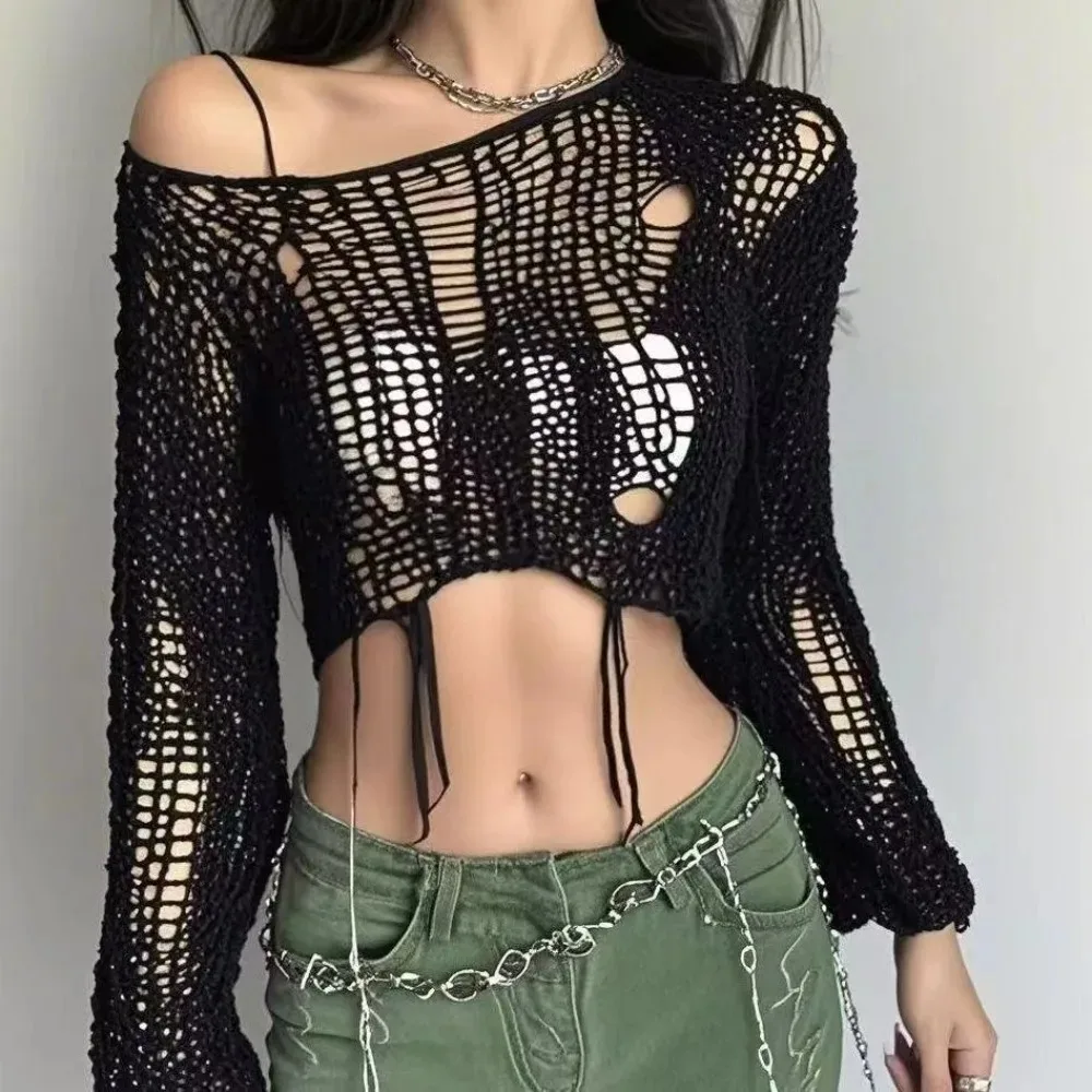 Cropped Hole Sweater Sexy Gyar – Women'S Fashion Knitwear Bewertung und Preis