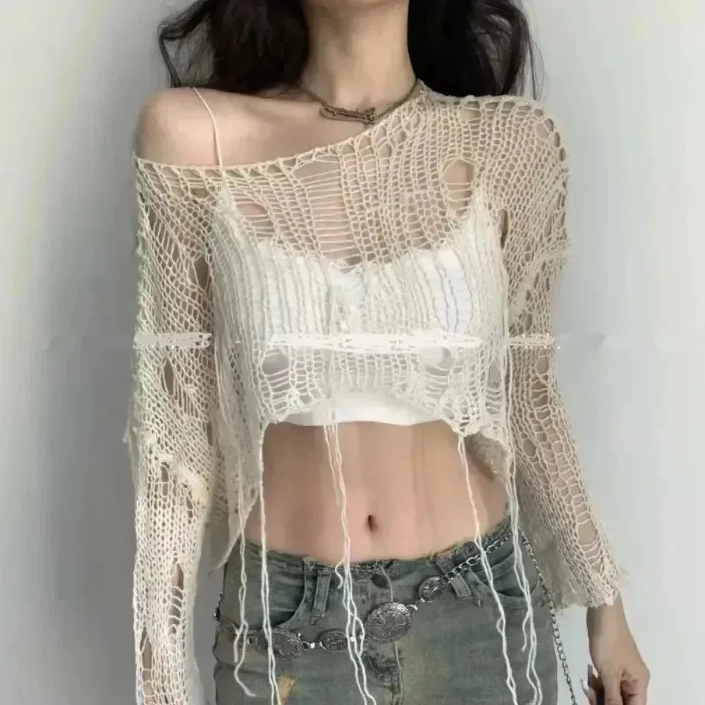Cropped Hole Sweater Sexy Gyar – Women'S Fashion Knitwear Bewertung und Preis
