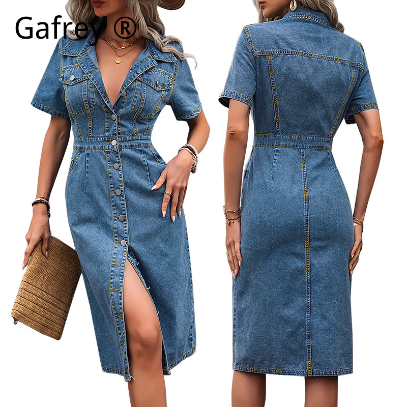 Plus Size Women Lapel Denim Dr – Women Fashion Jeans Bewertung und Preis