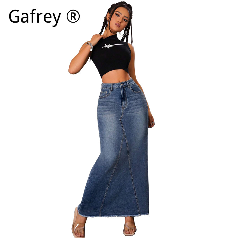 Women Denim Midi Skirt High Wa – Women Fashion Jeans Bewertung und Preis