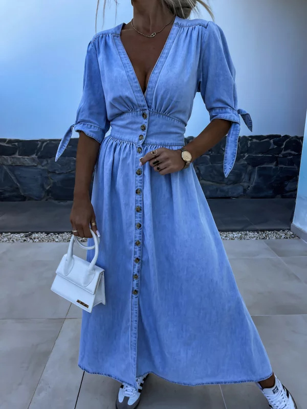 Fashionable Denim Dress V-Neck – Women Fashion Jeans Bewertung und Preis
