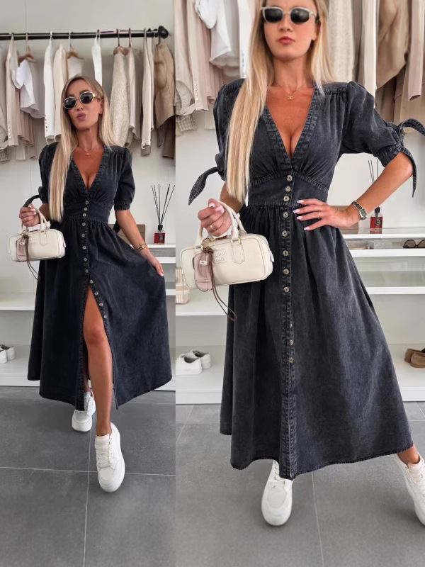 Fashionable Denim Dress V-Neck – Women Fashion Jeans Bewertung und Preis