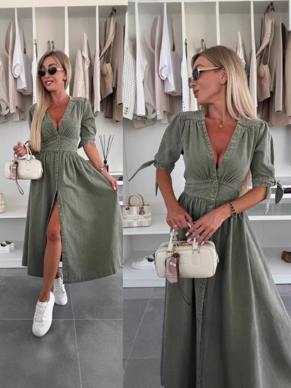 Fashionable Denim Dress V-Neck – Women Fashion Jeans Bewertung und Preis