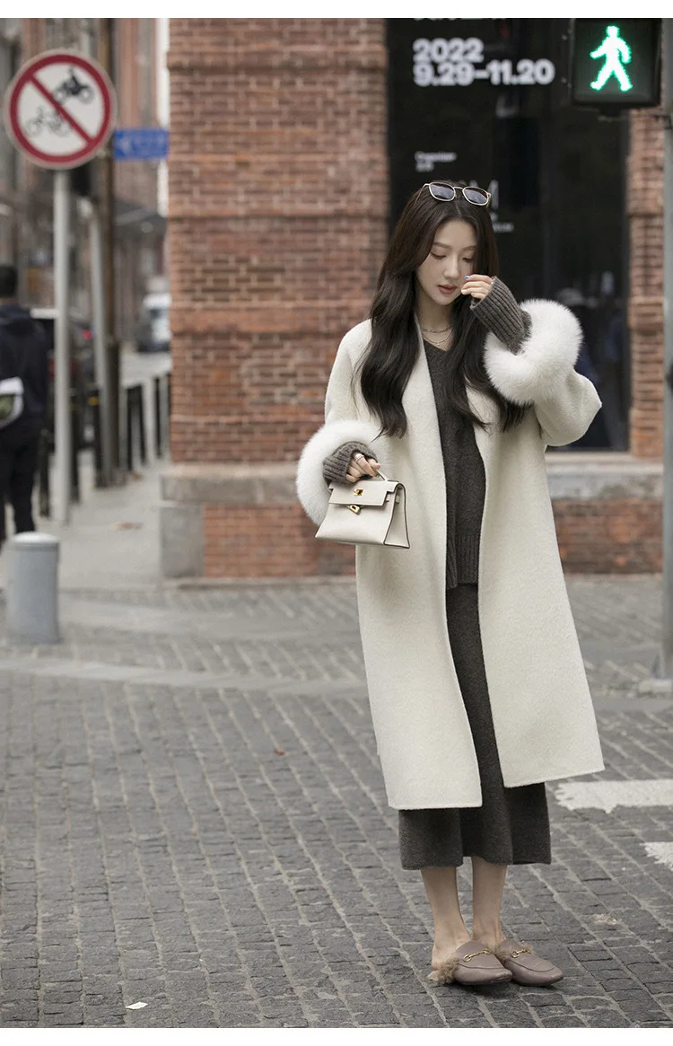 Women Fox Fur V Neck Long Coat – Longline Cardigan Knit Bewertung und Preis