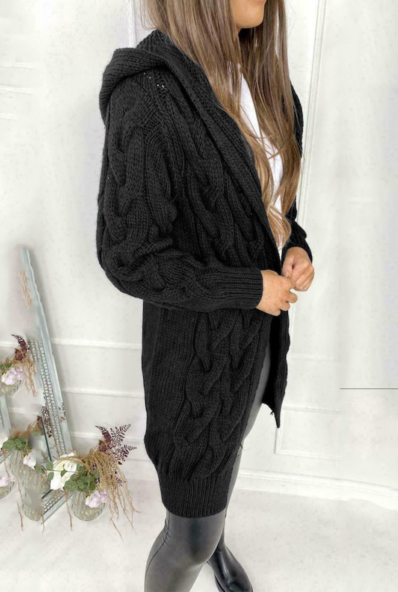 Women's Black Oversized Cable  – Longline Cardigan Knit Bewertung und Preis