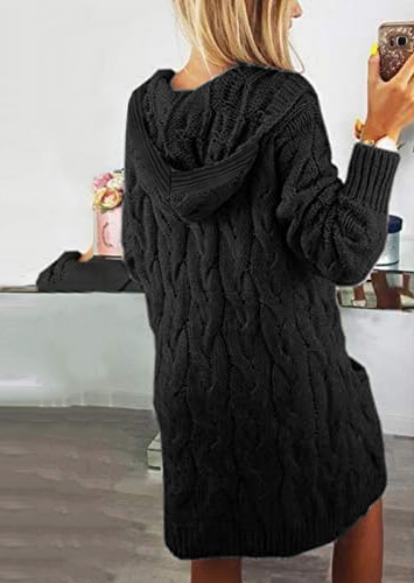 Women's Black Oversized Cable  – Longline Cardigan Knit Bewertung und Preis