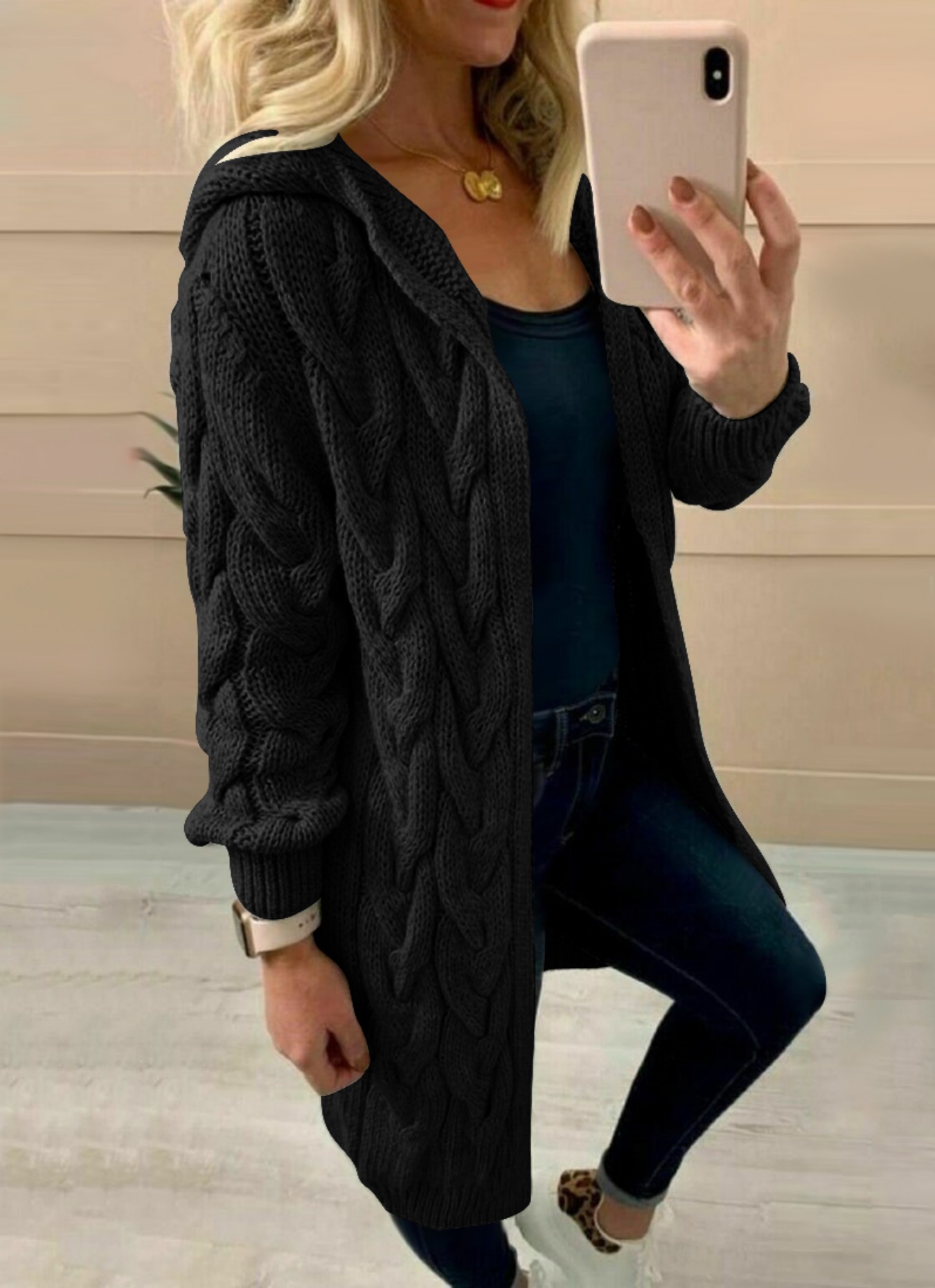 Women's Black Oversized Cable  – Longline Cardigan Knit Bewertung und Preis