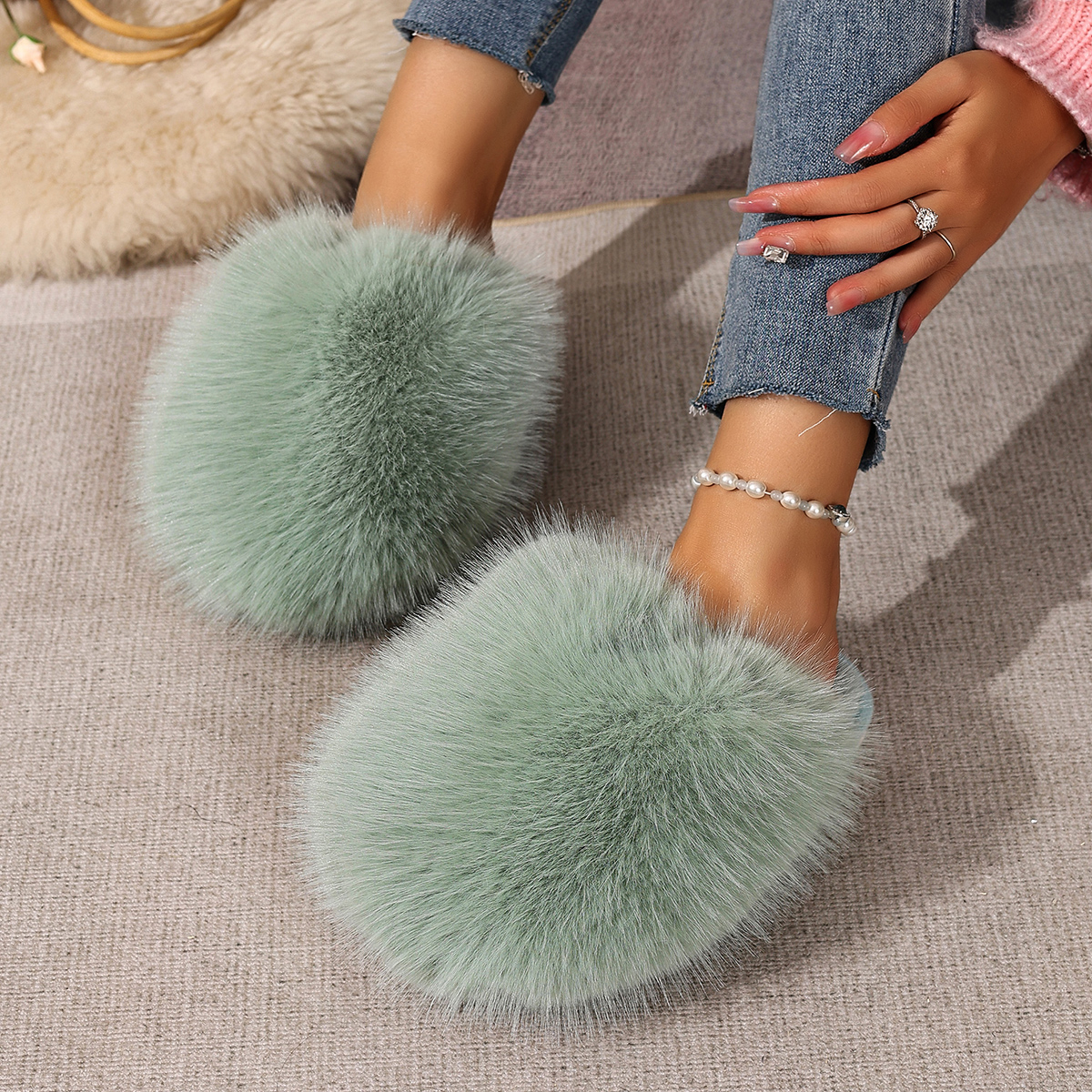 Warm Fluffy Slippers Green Bao – Women'S Fashion Winter 2026 Bewertung und Preis