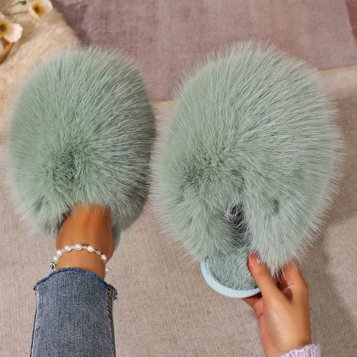 Warm Fluffy Slippers Green Bao – Women'S Fashion Winter 2026 Bewertung und Preis